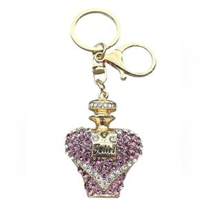3/$25 Sparkle.Rhinestone Jeweled Pink & Gold Fancy Bottle Keychain Bag Charm